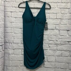 NWT Blooming Jelly Tummy Control Mesh Sheer Sarong One Piece Swim Dress Size XL